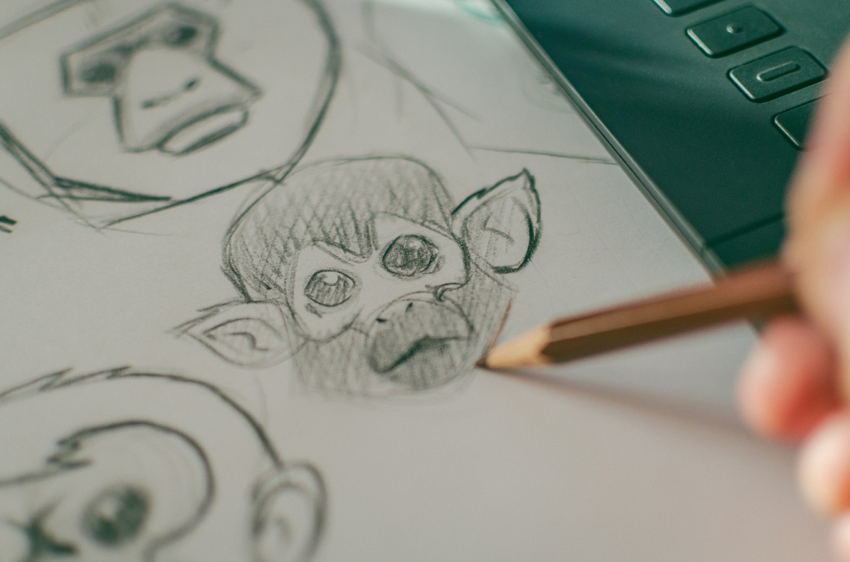 A student sketches monkey to practice his drawing skills for animation school