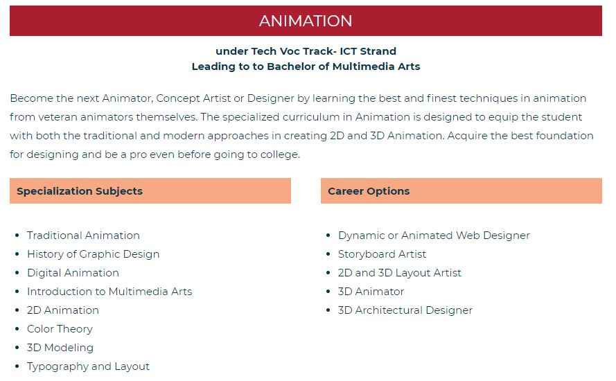 CIIT Philippines’ K12 track for animation subjects and career options