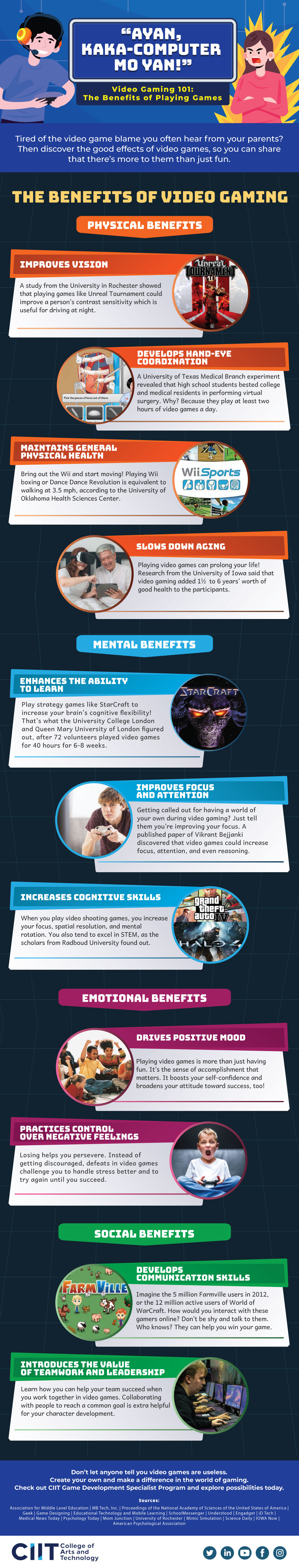 Infographic of the top benefits of video gaming 