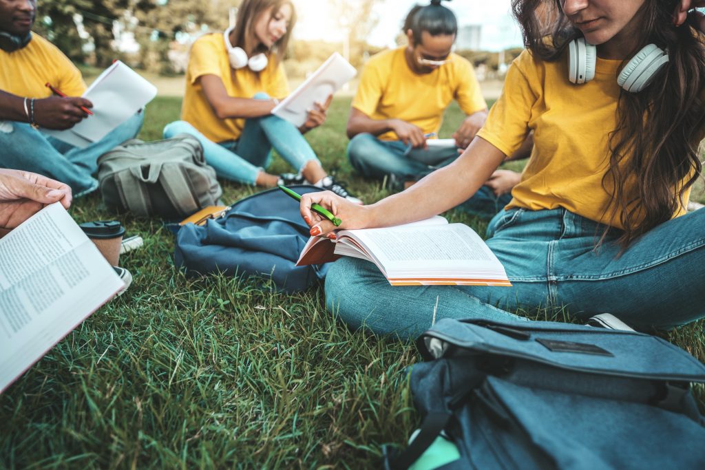 group of students studying business