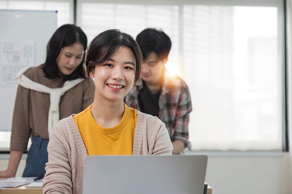 programming students in a modern classroom