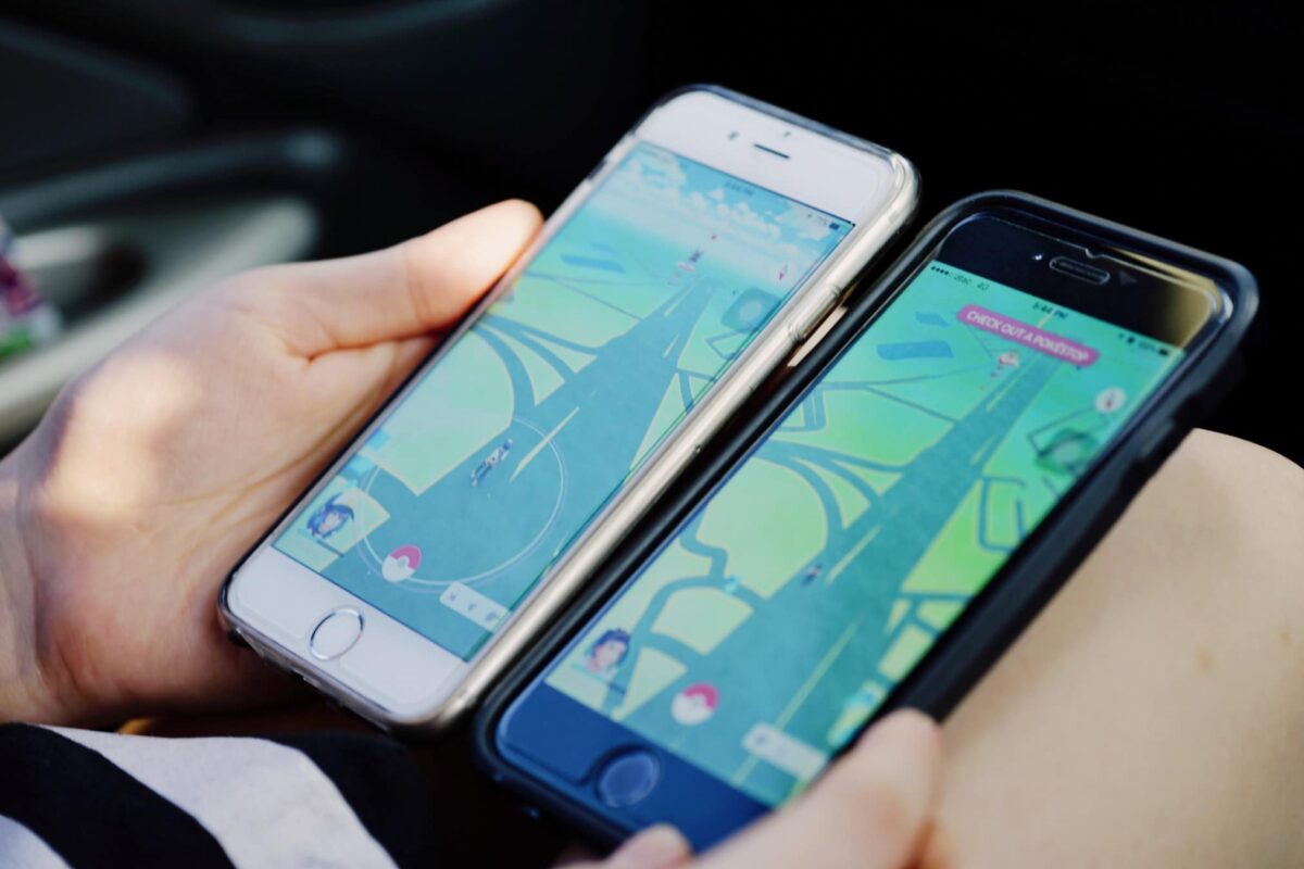 two mobile phones showing Pokemon Go, a game developed using Unity Game Engine