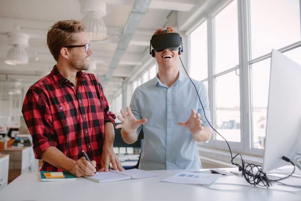 young developers testing new virtual reality device